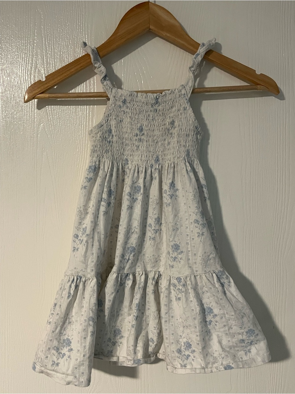 Polo Ralph Lauren Girls Size 5 Blue Floral Smocked Tiered Cotton Dress